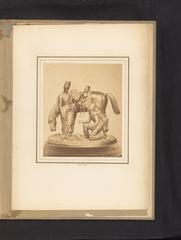 Sculpture of two men in military uniform beside a horse by Leopold Borbone
