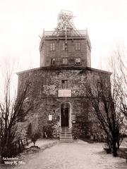 Historic black and white photo of Vilnia Horny zamak castle