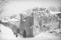 Vilnia cityscape featuring Horny zamak historic castle from 1937 black and white photo