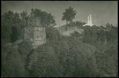 View of Vilnia with Horny Zamok (Upper Castle) and Try Kryžy (Three Crosses) monument