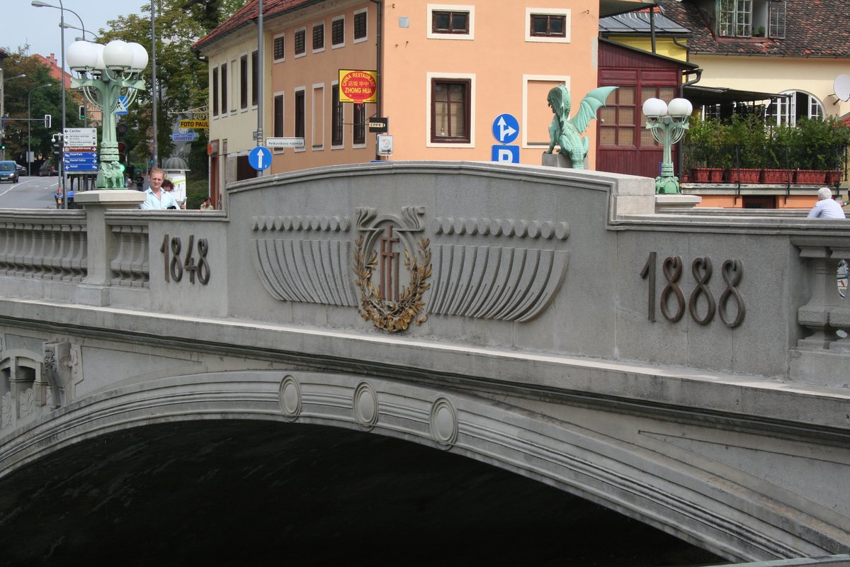 Dragon Bridge in Ljubljana with its iconic dragon statues and river view