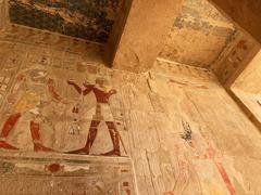Mortuary Temple of Queen Hatshepsut in Luxor, Upper Egypt, an ancient Egyptian temple with colonnades and stone structures under clear sky