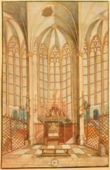 Interior view of the Marienkapelle with the grid enclosure of the Shrine of the Three Kings