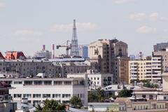 View of Zamoskvorechye from a house on the island in Moscow with the Shukhov Tower in the distance