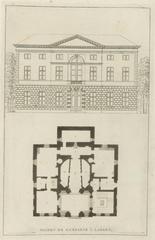Architectural plan and facade drawing of a garden house in Laeken from an 1827 book by Pierre-Jacques Goetghebuer