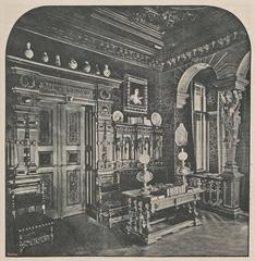 Interior of Library in the Palais Todesco Vienna with ornate ceiling and bookshelves