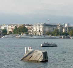 Pierre du Niton rock in Lake Geneva, Switzerland, reference point for height measurement