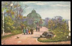 The Palm House at Sefton Park in Liverpool, a Victorian greenhouse structure surrounded by greenery