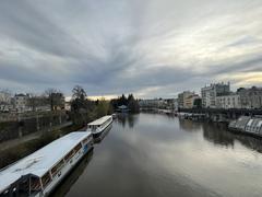 Scenic view of L'Erdre river and the Île de Versailles from the Pont du Général-de-la-Motte-Rouge in Nantes during March 2023