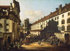 View of Vienna's Postgasse with the façade of the Dominican Church and Jesuit Seminary under distinct light and shadow contrasts