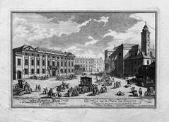 Historical engraving of buildings in Vienna around Schottenplatz circa 1740