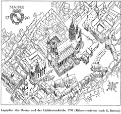 Historical Collegiate Church of St. Maria ad gradus surrounded by historic buildings and streets