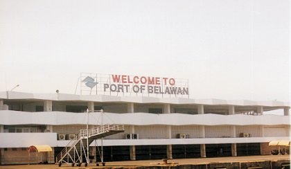 Port of Belawan in Medan, Indonesia with ships and containers