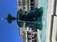 Fountain of the Lions in a sunny day with water jets and sculptures
