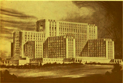 Historical black and white photograph of New Los Angeles County General Hospital from 1928