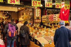 Spice bazaar packed with a variety of colorful spices in sacks