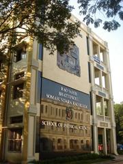Modern university building for physical science studies with spacious glass windows and unique architectural design