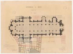 Architectural drawing of the overall layout of the restoration clearances at Cathédrale de Metz from 1861