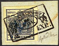 1850 9 kreuzer KK Austria first issue stamp with decorated cancellation at Perchtoldsdorf near Vienna