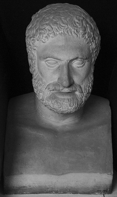 Statue of Peisistratos ancient Greek tyrant with long beard and draped clothing