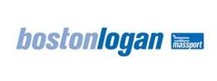 Boston Logan Airport logo with the airport building in the background