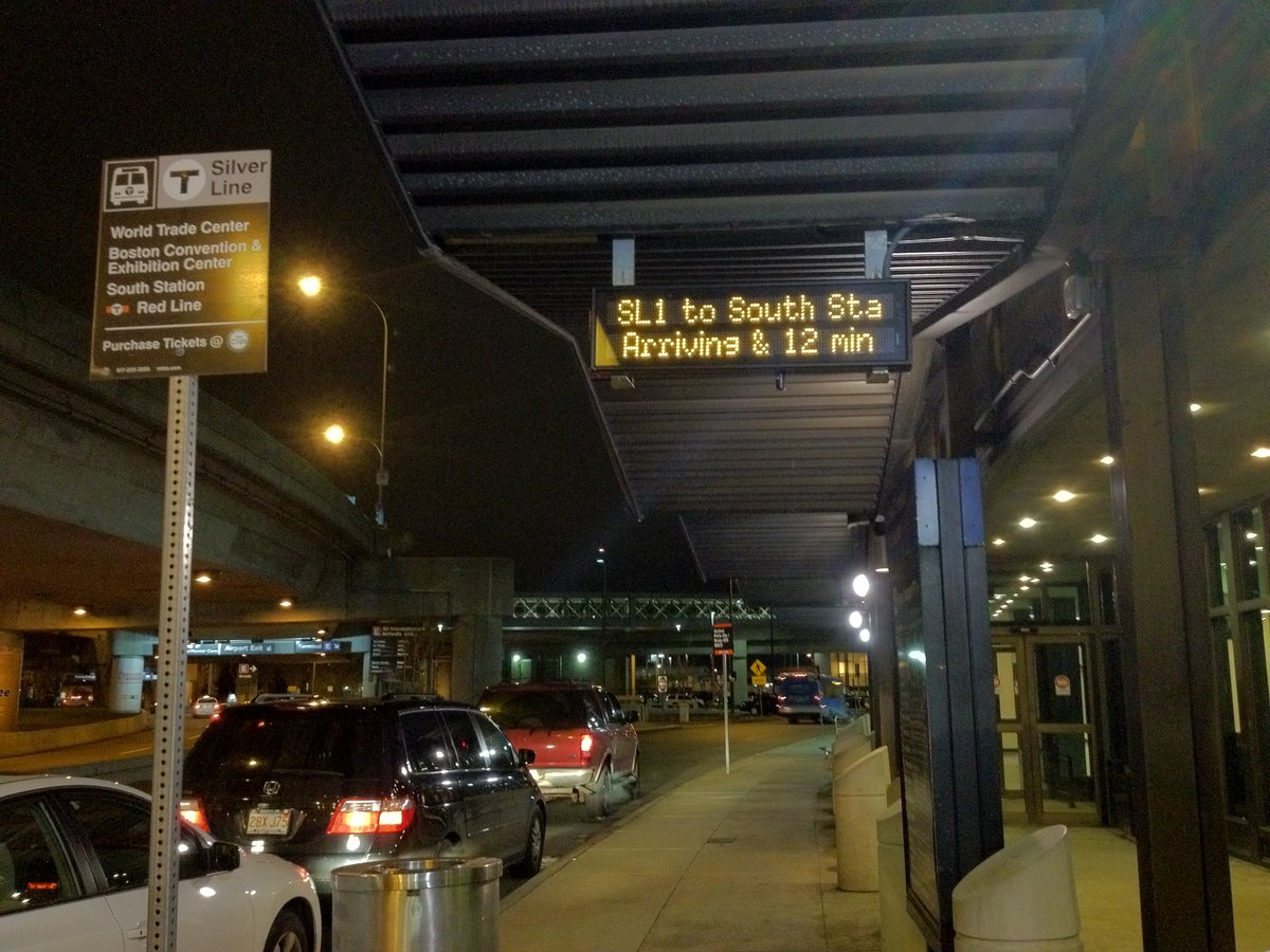 MBTA Silver Line countdown sign at Logan International Airport Terminal C