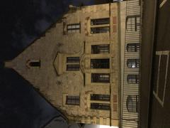 East facade of the south building of Collège Calvin at night on February 7, 2019