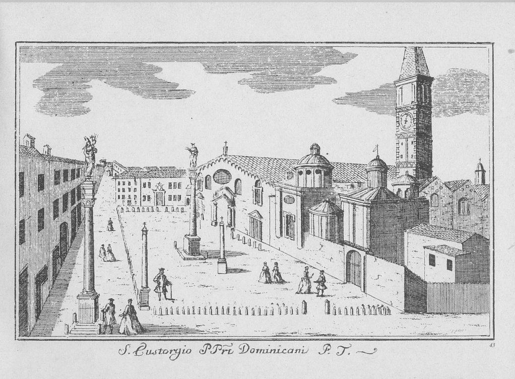 Engraving of Sant'Eustorgio church in Milan by Marc'Antonio Dal Re