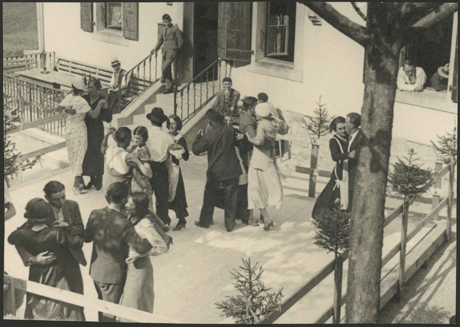 People dancing at Bénichon festival in Motélon, Switzerland around 1920
