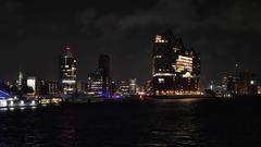 Elbphilharmonie concert hall illuminated at night in Hamburger Hafen harbor