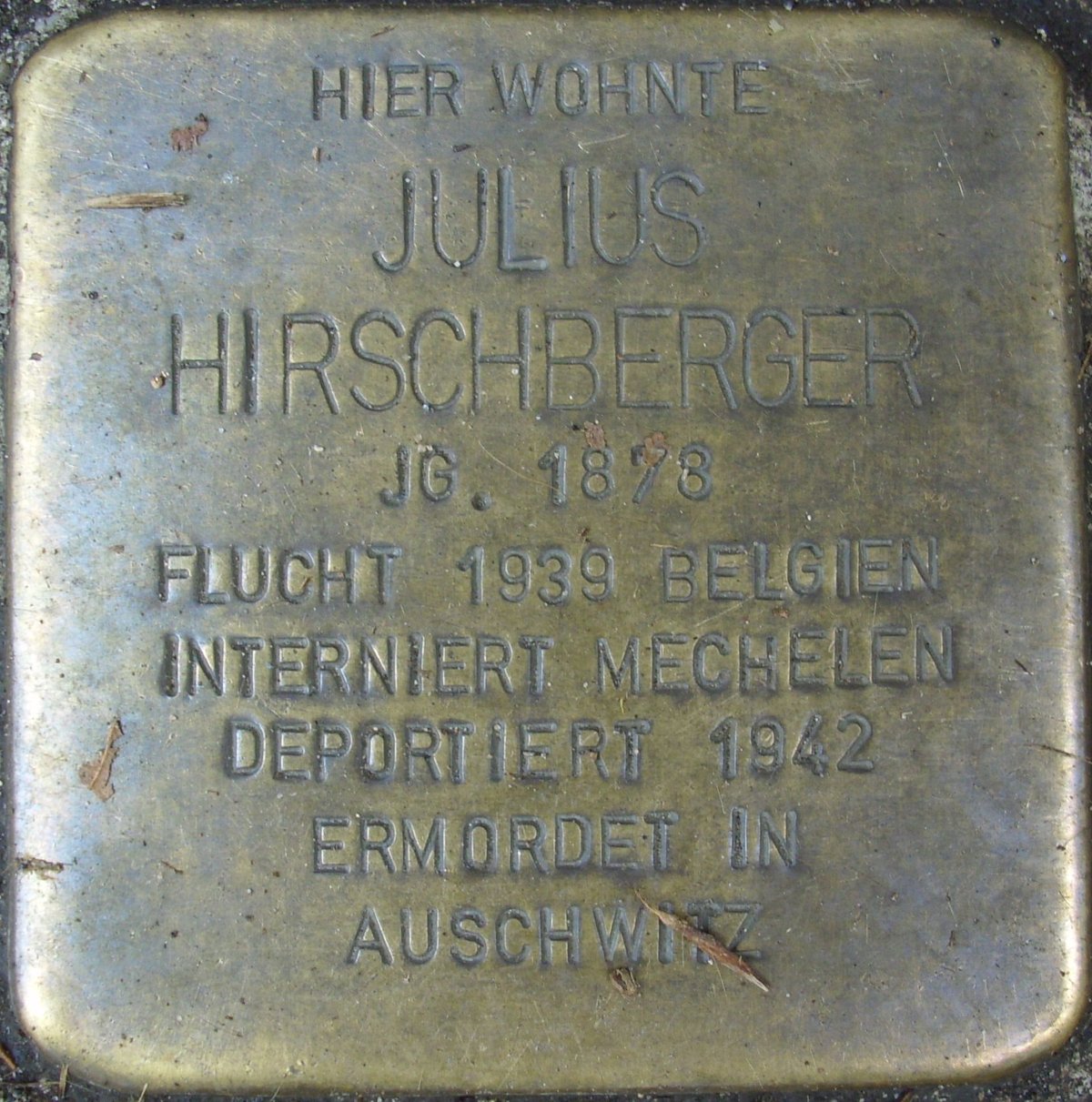 Stolperstein dedicated to Julius Hirschberger in Mainz Germany