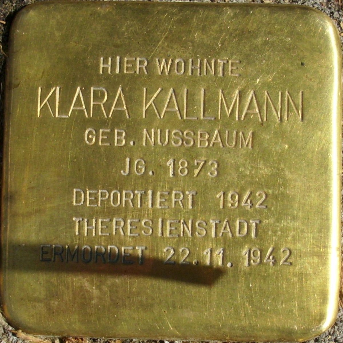 Stolperstein commemorative brass plaque for Klara Kallmann in Mainz, Germany