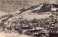 Vintage postcard of Glion and Caux in winter 1922