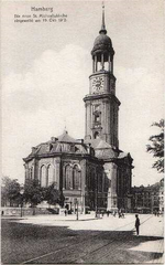 Black and white postcard of the newly inaugurated St. Michael's Church in Hamburg in 1912
