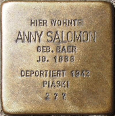 Stolperstein dedicated to Anny Salomon in Mainz, Germany commemorating Holocaust victim