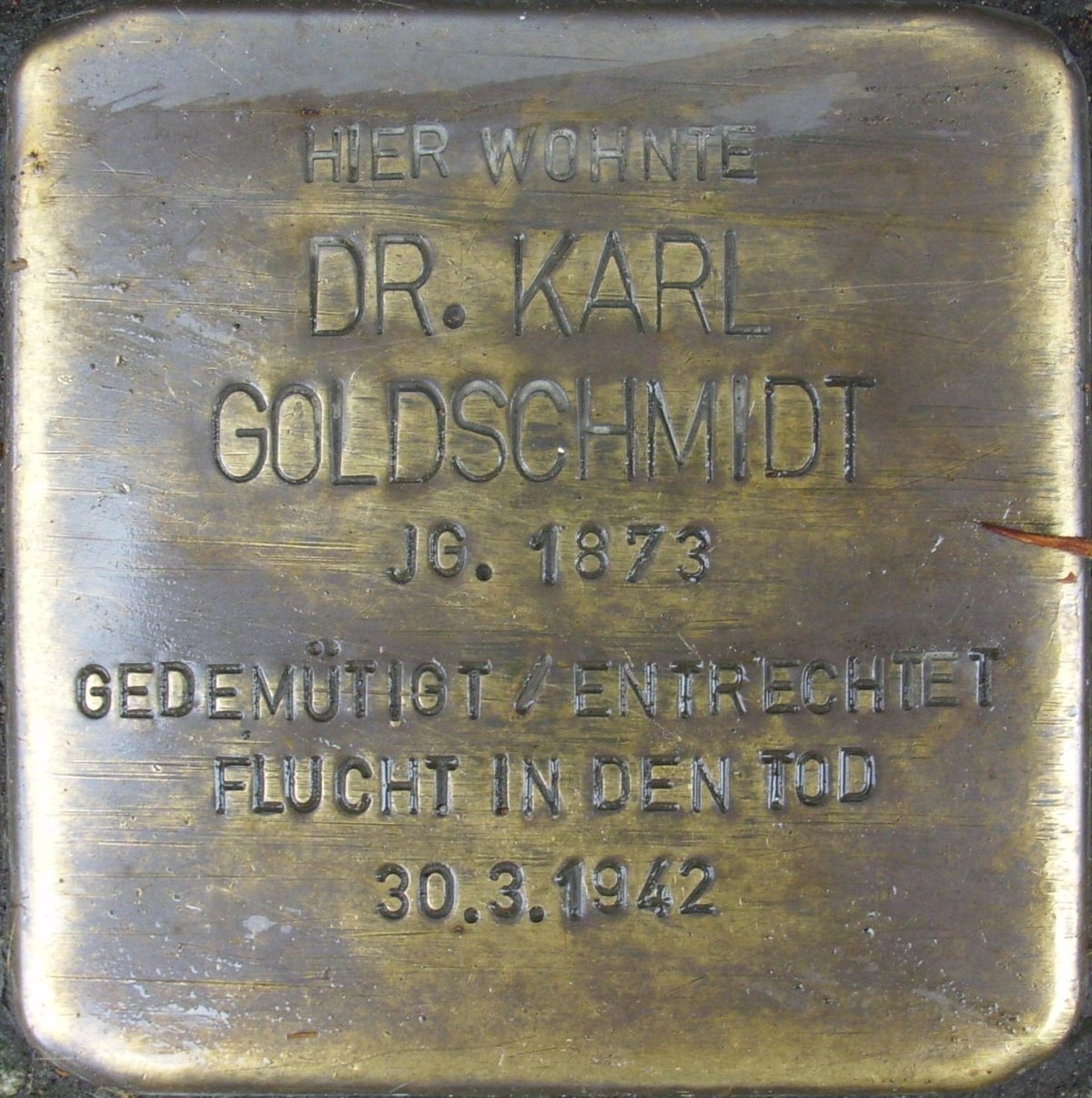 Stolperstein dedicated to Dr. Karl Goldschmidt in Mainz, Germany