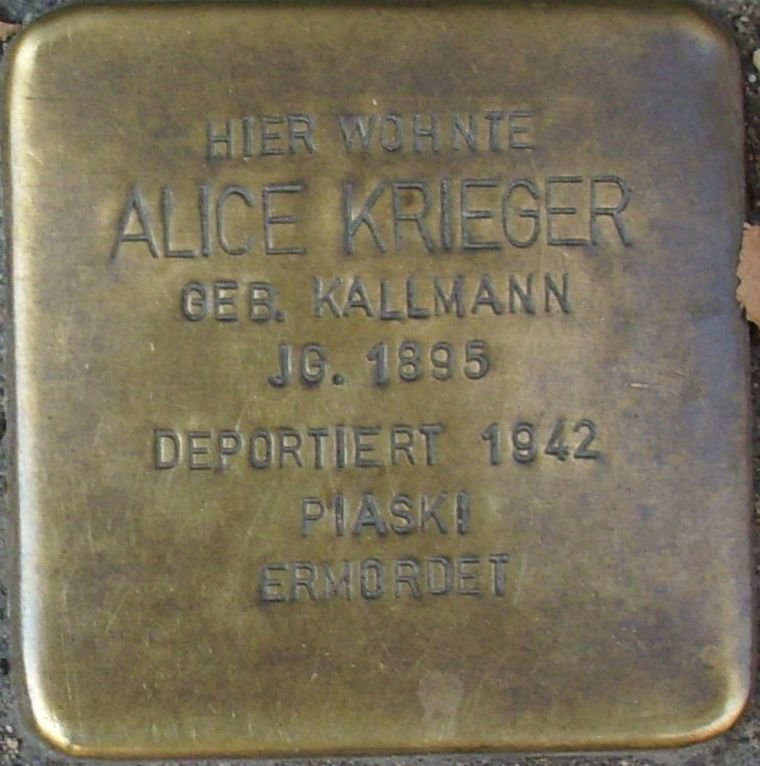 Stolperstein dedicated to Alice Krieger in Mainz, Germany