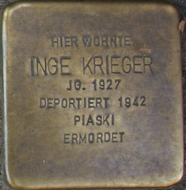 Stolperstein memorial stone dedicated to Inge Krieger in Mainz, Germany