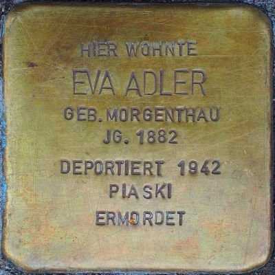 Stolperstein dedicated to Eva Adler embedded in pavement in Mainz, Germany