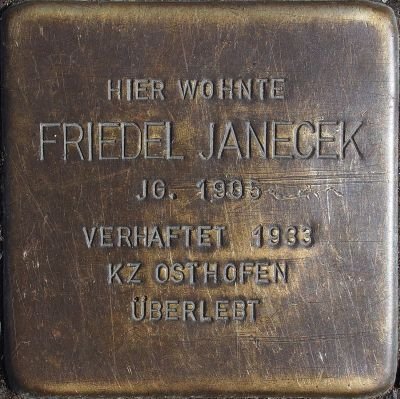 Stolperstein dedicated to Friedel Janecek in Wiesbaden, Germany