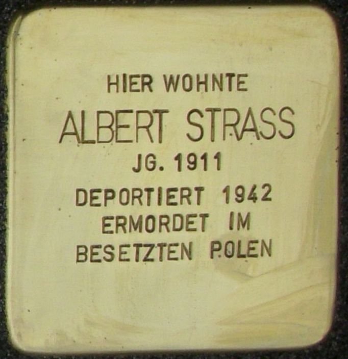 Stolperstein memorial stone for Albert Strass in Mainz, Germany
