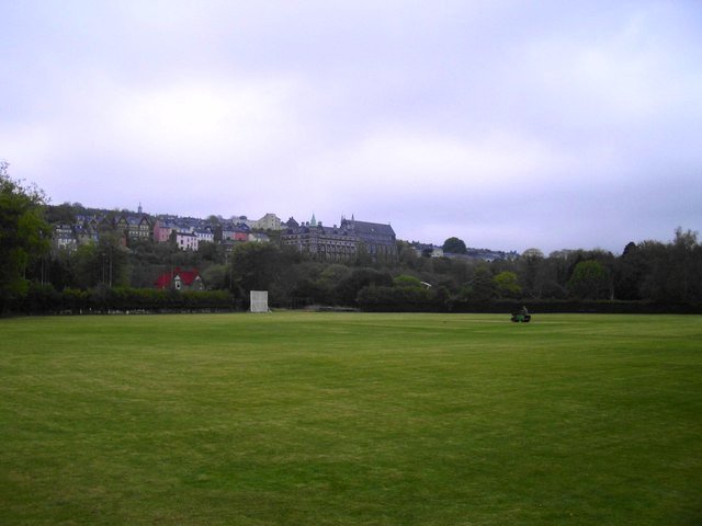 Mardyke cricket ground in Cork Ireland with green field and pavilion
