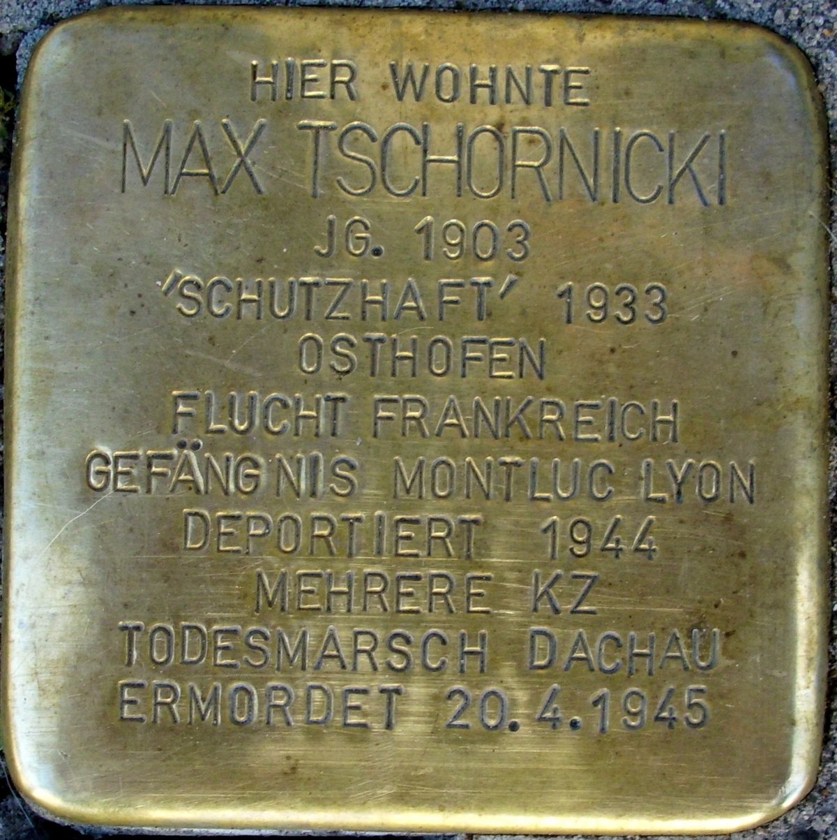 Stolperstein memorial stone dedicated to Max Tschornicki in Mainz, Germany