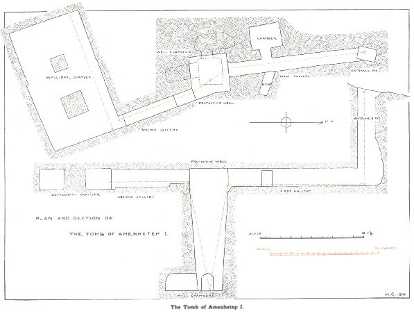 Floor plan of an ancient tomb at Dra Abu el-Naga