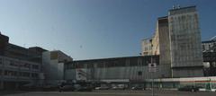 Rear view of Wien-Mitte train station with tracks and platform