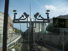 Anton von Webern Platz bridge over Wien S-Bahn tracks with Universität für Musik und darstellende Kunst Wien in the background