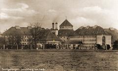 West view of Landsberg Prison on a vintage postcard
