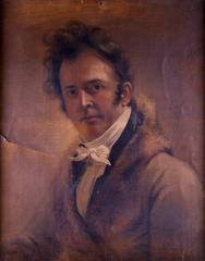 Self-portrait of Philip Tilyard wearing a fur collar