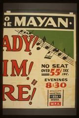 Vintage silkscreen poster for Federal Theatre Project presentation Ready Aim Fire at Mayan Theatre Los Angeles