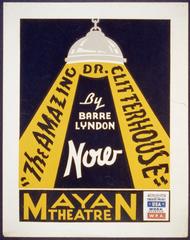 Poster for The Amazing Dr. Clitterhouse by Barre Lyndon showing light from a suspended lamp